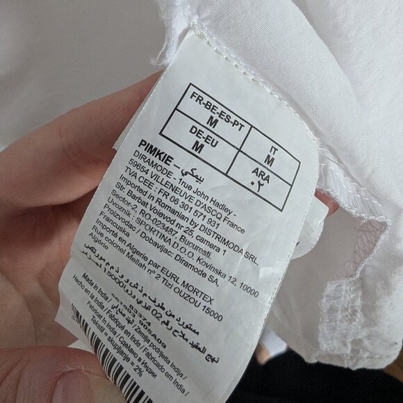 Pimkie 100% Cotton White Romantic Shirt With Smocking Detail on Sleeves, Size M - Picture 7 of 15